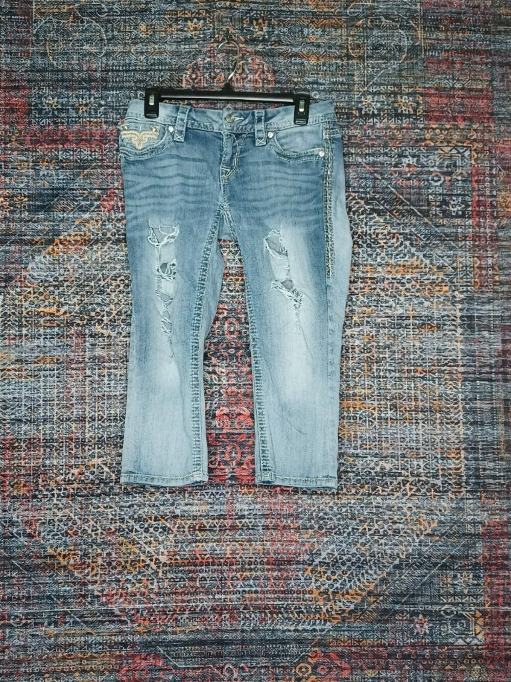 Rock Revival womens medium wash Vivian distressed stretch crop jeans 26